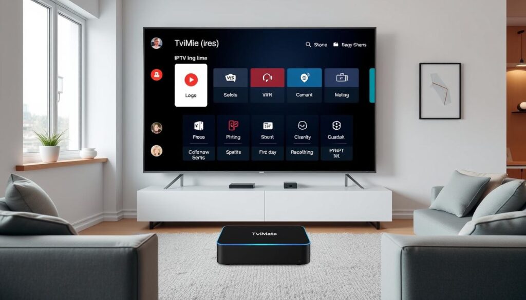 Generate an image of the TiviMate IPTV Player interface on an Android TV box.