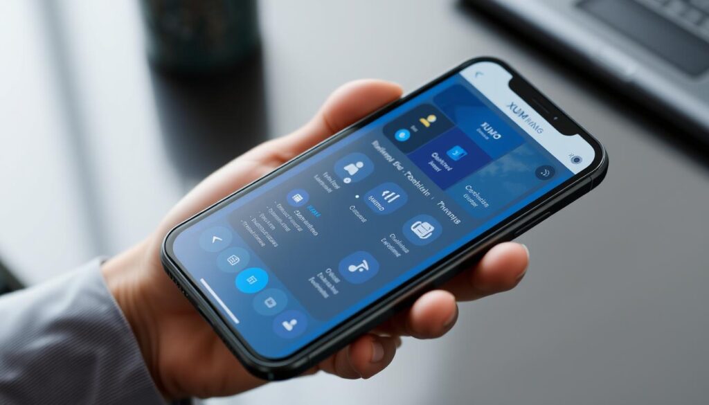 Generate an image of the XUMO app on a mobile device. Generate an image of the XUMO app on a mobile device.