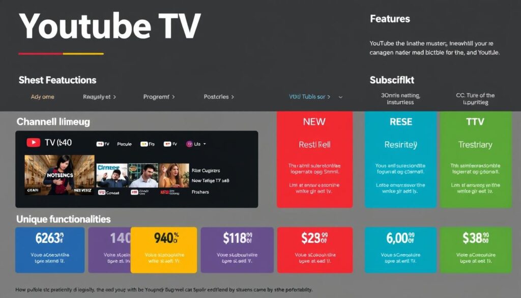 Generate an image representing YouTube TV's features and pricing.
