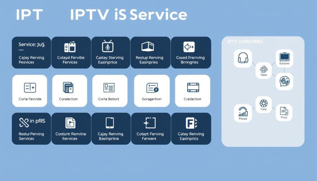 Generate an image representing different IPTV services and categories