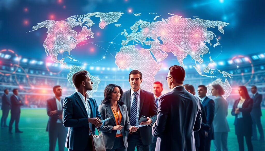 Generate an image representing global sports connectivity with IPTV Geeks. Generate an image representing global sports connectivity with IPTV Geeks.