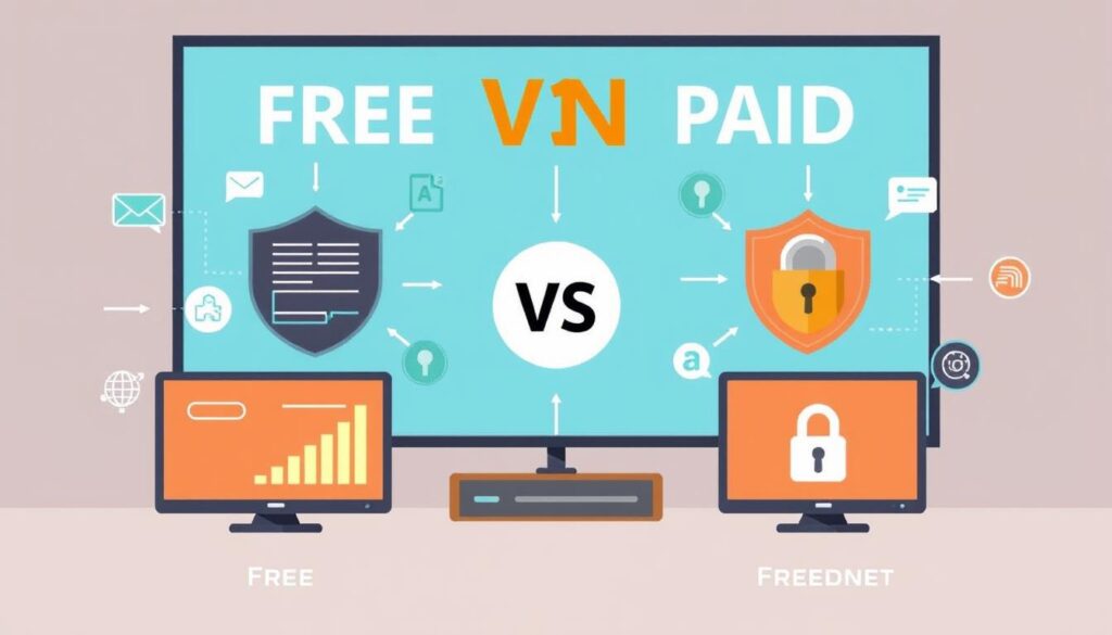 Generate an image representing the choice between free and paid VPNs for IPTV streaming