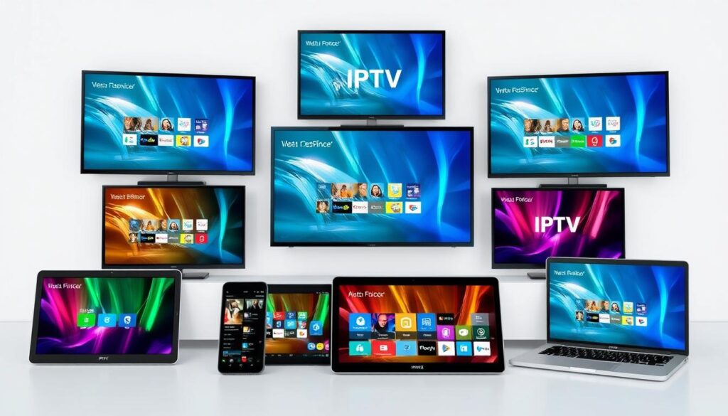 Generate an image representing various IPTV services on different devices