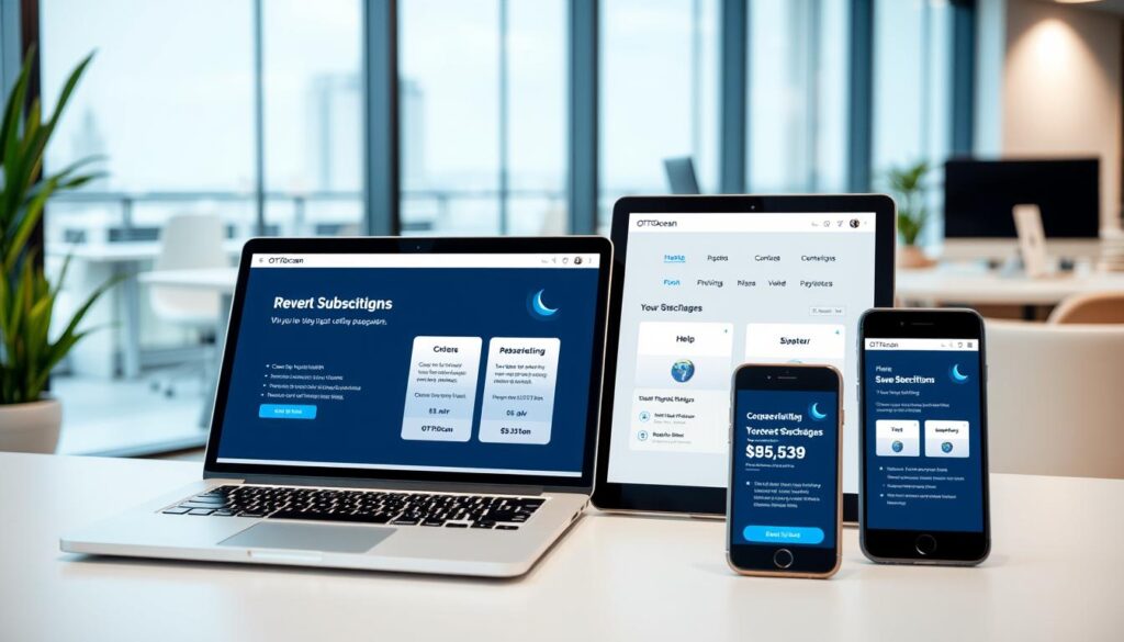 Generate an image showcasing OTTOcean's versatile subscription packages on various devices.