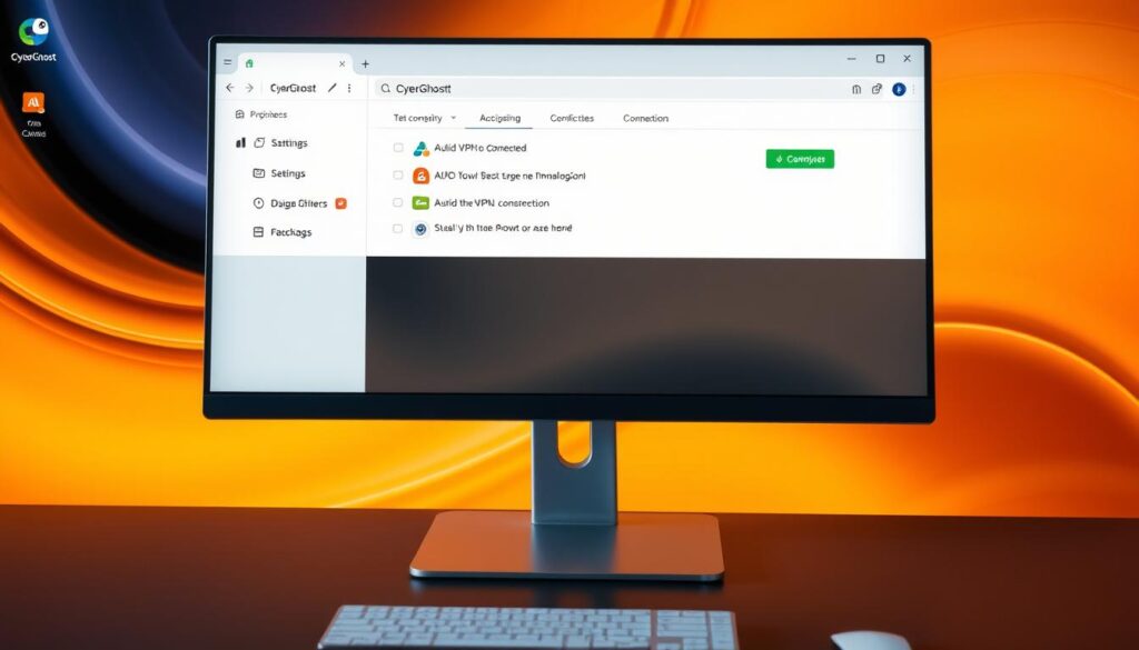 Generate an image showing CyberGhost's user interface.