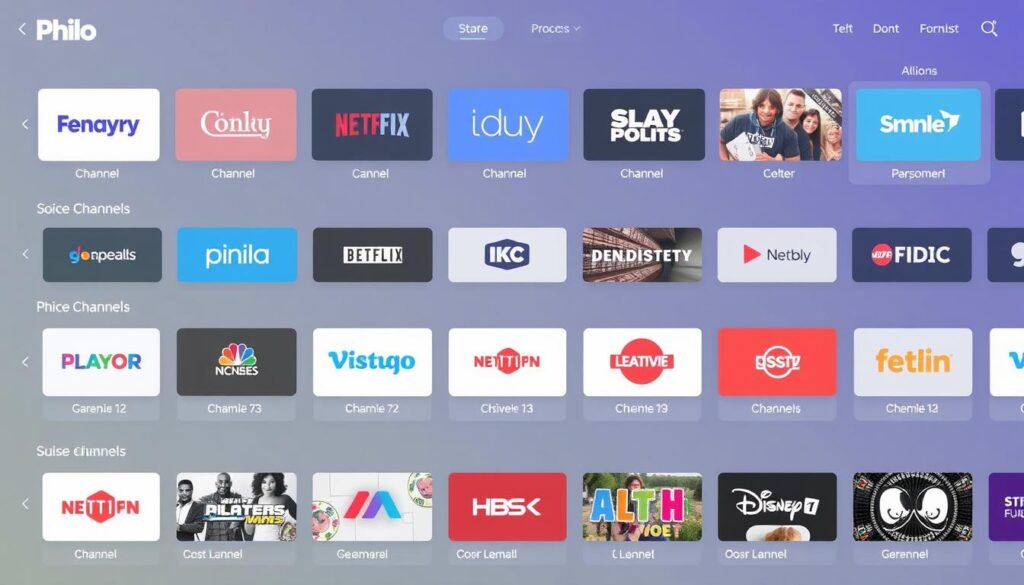 Generate an image showing Philo's channel selection and pricing.