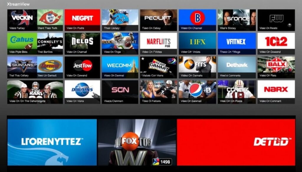 Generate an image showing XtreamView IPTV's vast channel and VOD offerings.