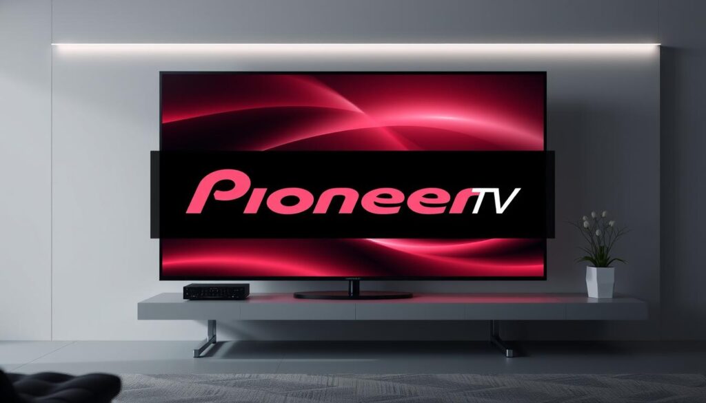 Generate an image symbolizing Pioneers TV with a premium, high-end design.