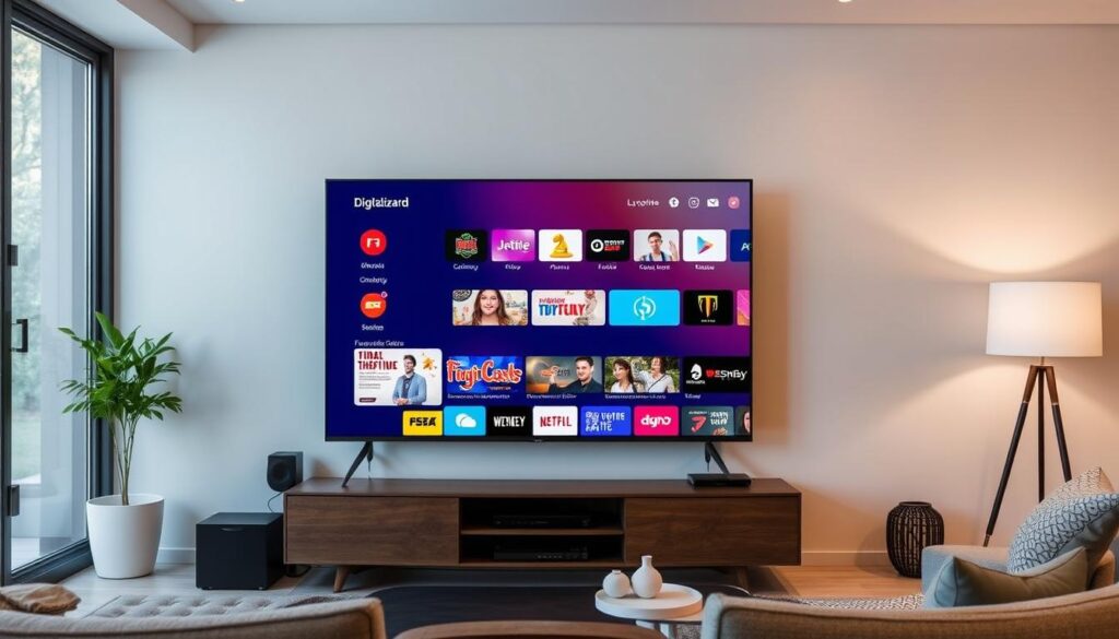 Image of DigitaLizard IPTV interface on a TV screen