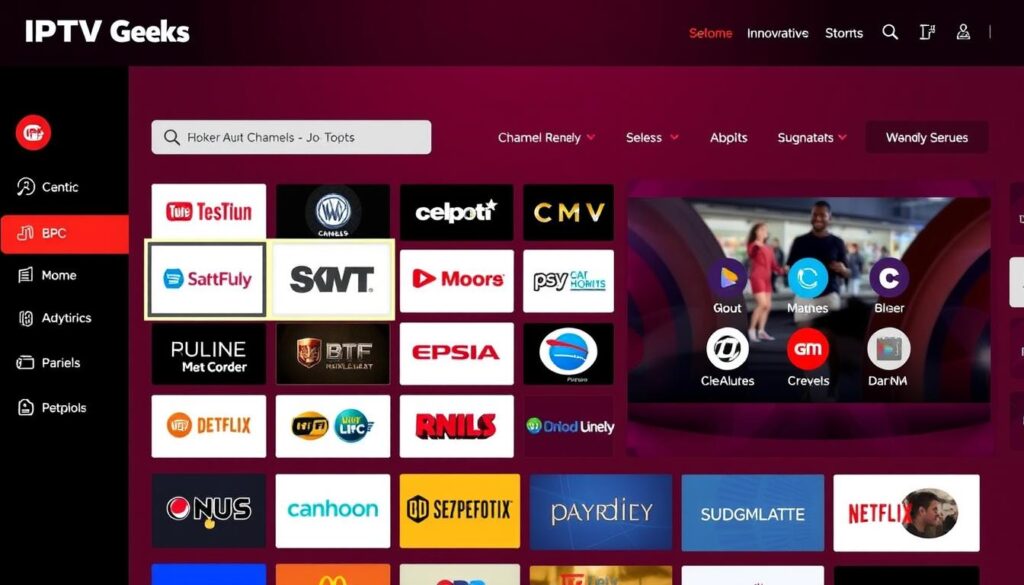 Image of IPTV Geeks interface showcasing its extensive channel lineup and advanced features. Image of IPTV Geeks interface showcasing its extensive channel lineup and advanced features.