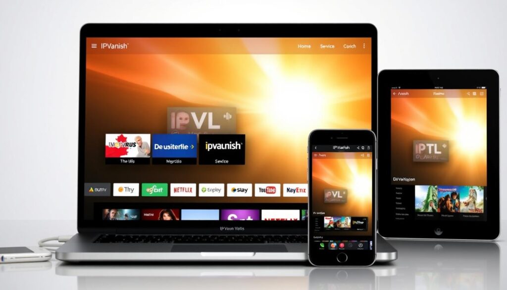Image of IPVanish interface on multiple devices streaming IPTV