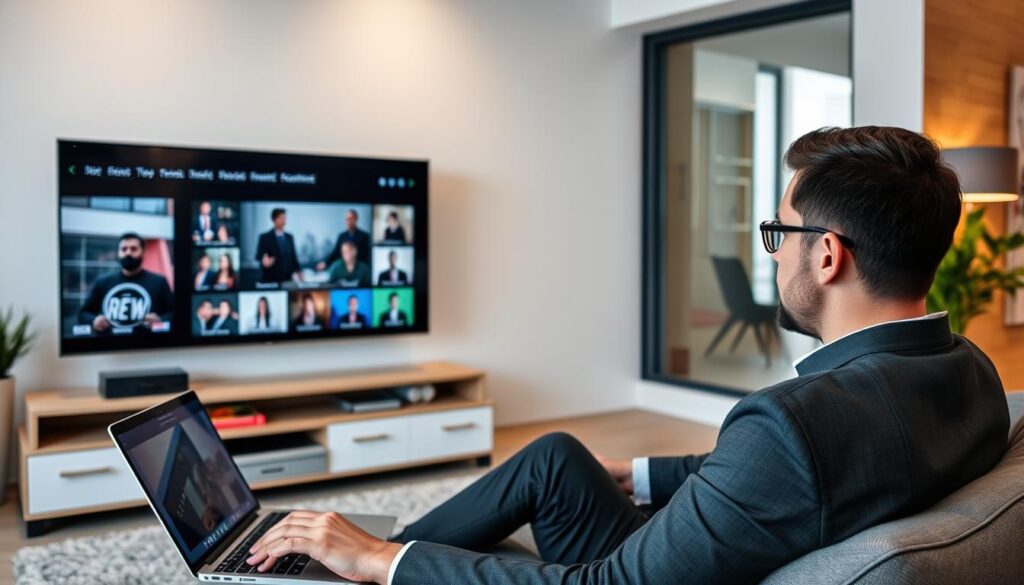 Image of a Montreal resident watching French-language content on IPTV