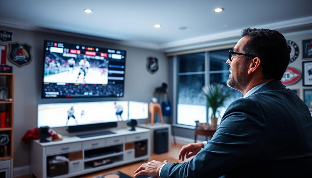 Image of a Toronto sports fan watching a hockey game on IPTV