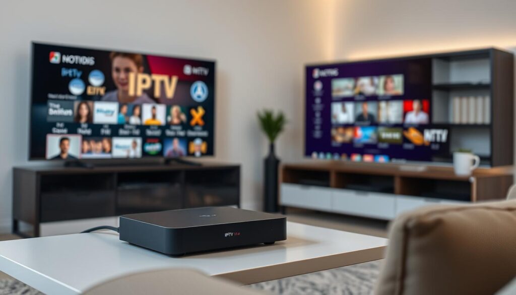 Image of a dedicated IPTV box connected to a TV Image of a dedicated IPTV box connected to a TV