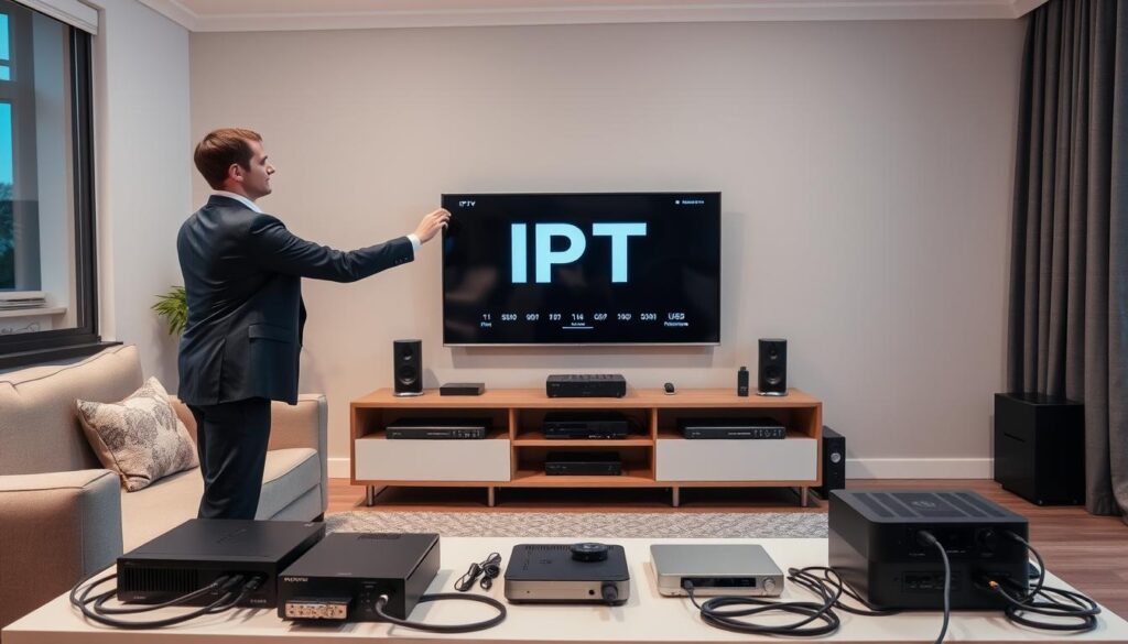 Image of a person setting up IPTV on their TV
