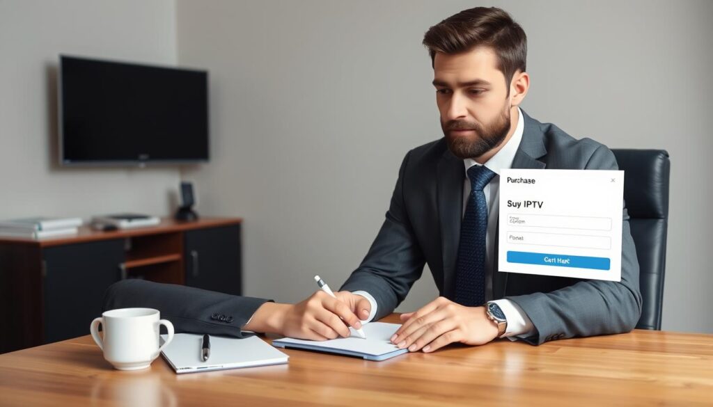 Image of a person using a laptop to buy IPTV subscription Image of a person using a laptop to buy IPTV subscription