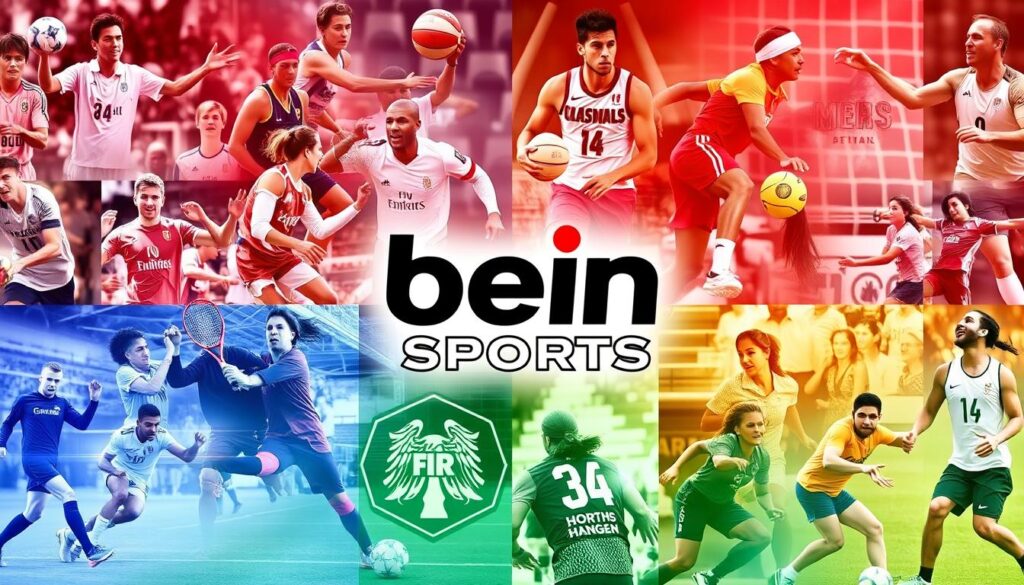 Image of beIN SPORTS logo with a collage of different sports Image of beIN SPORTS logo with a collage of different sports