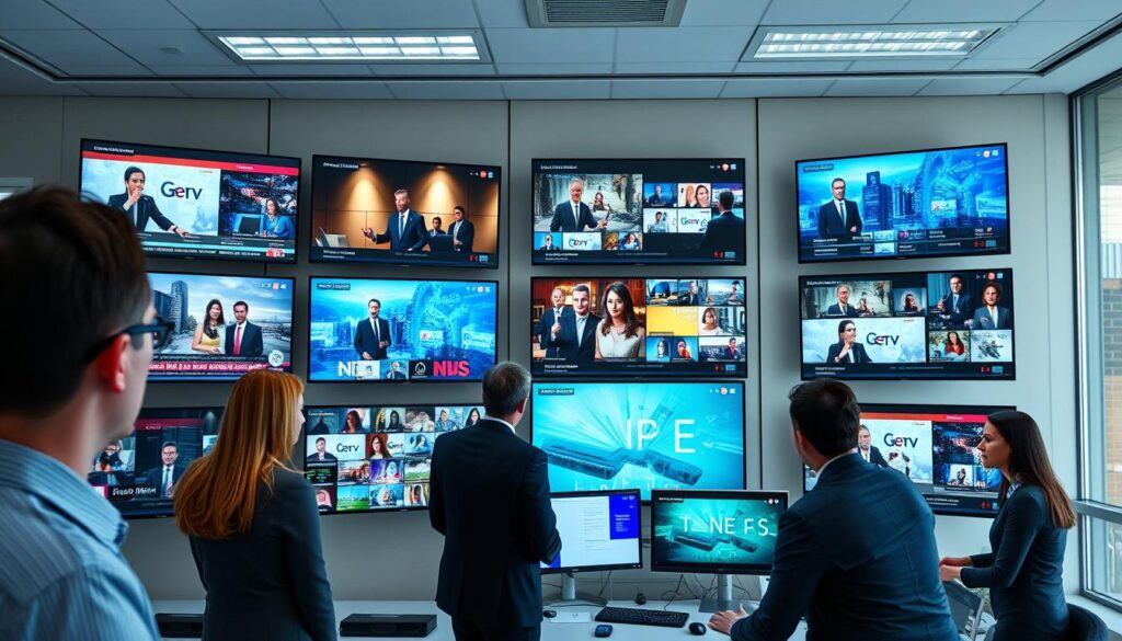 Image of various IPTV channels on multiple screens Image of various IPTV channels on multiple screens