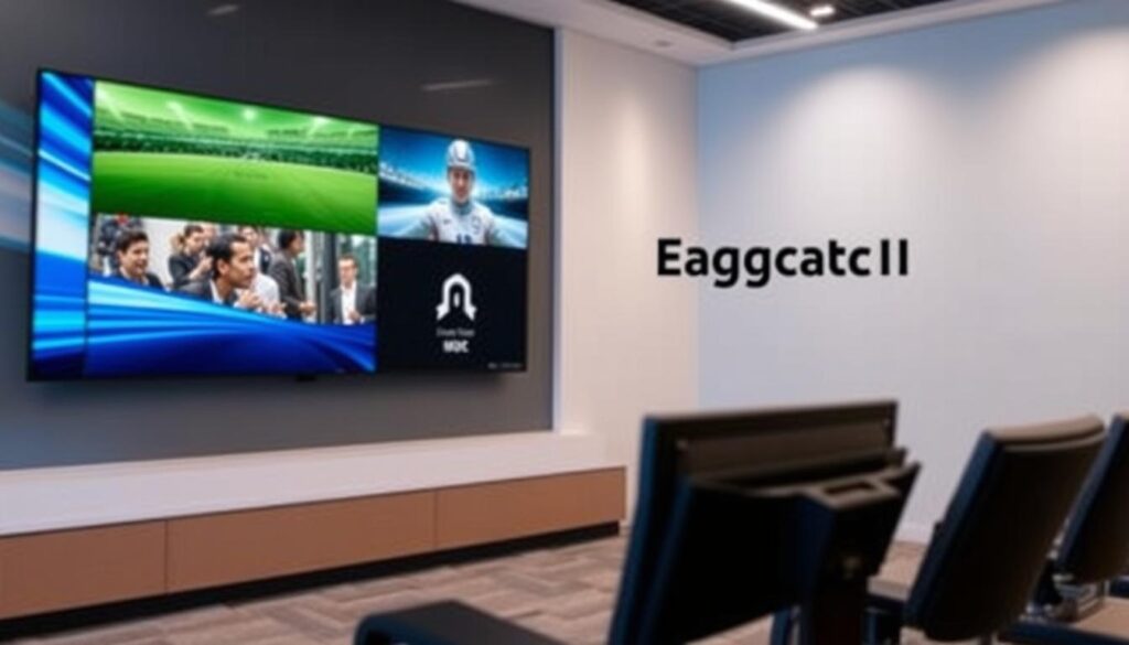 Create an image representing EagleCast TV's multi-view technology with multiple channels displayed on a single screen. Create an image representing EagleCast TV's multi-view technology with multiple channels displayed on a single screen.