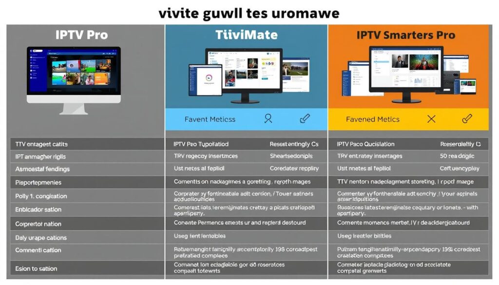 Generate an image comparing IPTV Pro with TiviMate and IPTV Smarters Pro