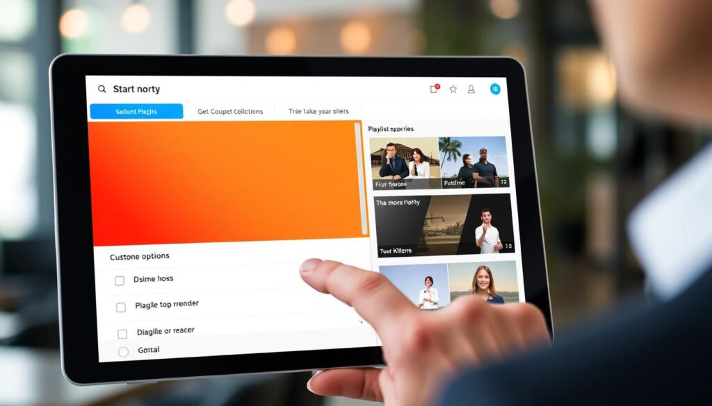 Generate an image of GSE Smart IPTV's playlist customization options on a tablet, showcasing its user-friendly interface.