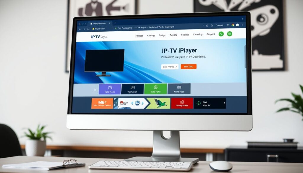 Generate an image of IP-TV Player download page on a computer screen