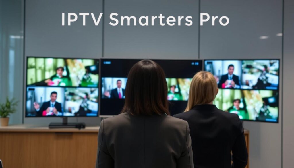 Generate an image of IPTV Smarters Pro in action, showcasing its multi-screen viewing feature. Generate an image of IPTV Smarters Pro in action, showcasing its multi-screen viewing feature.