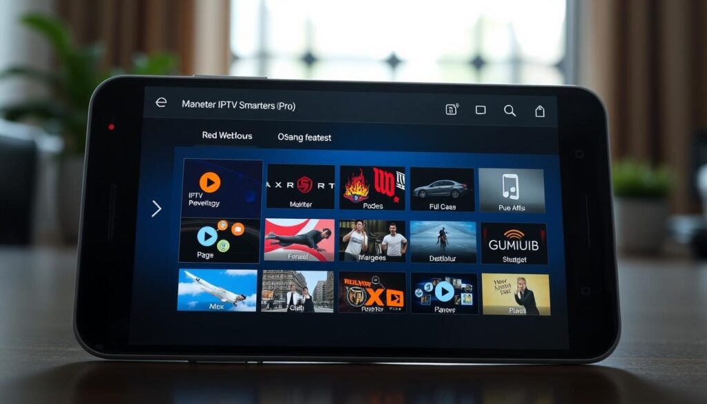 Generate an image of IPTV Smarters Pro interface on an Android device