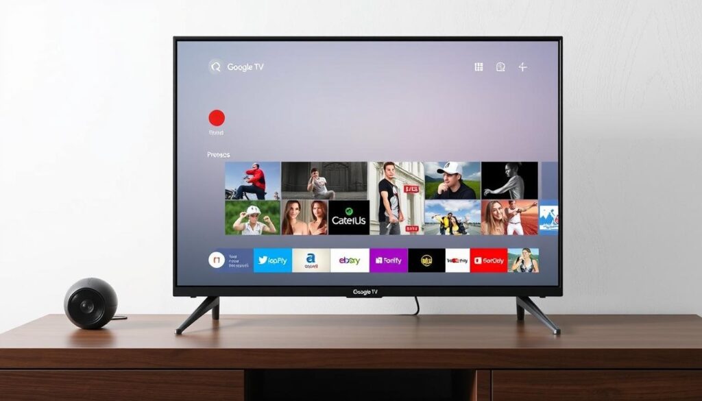 Generate an image of IPTV Smarters Pro's interface on a Google TV. Generate an image of IPTV Smarters Pro's interface on a Google TV.