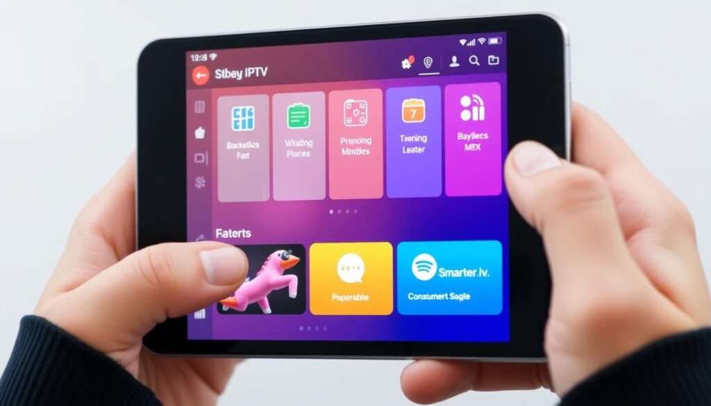 Generate an image of IPTV Smarters app on a mobile device.