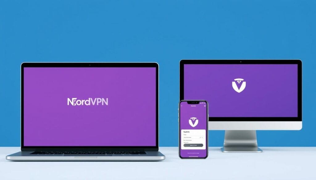 Generate an image of NordVPN's interface on various devices, showcasing its user-friendly design and multi-platform support. Generate an image of NordVPN's interface on various devices, showcasing its user-friendly design and multi-platform support.