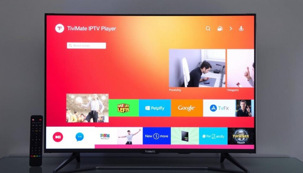 Generate an image of TiviMate IPTV Player on an Android TV.