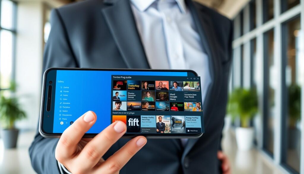 Generate an image of TiviMate's electronic program guide on a mobile device, highlighting its detailed scheduling options.