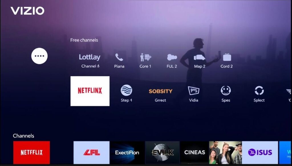 Generate an image of Vizio TV's free channels page. Generate an image of Vizio TV's free channels page.