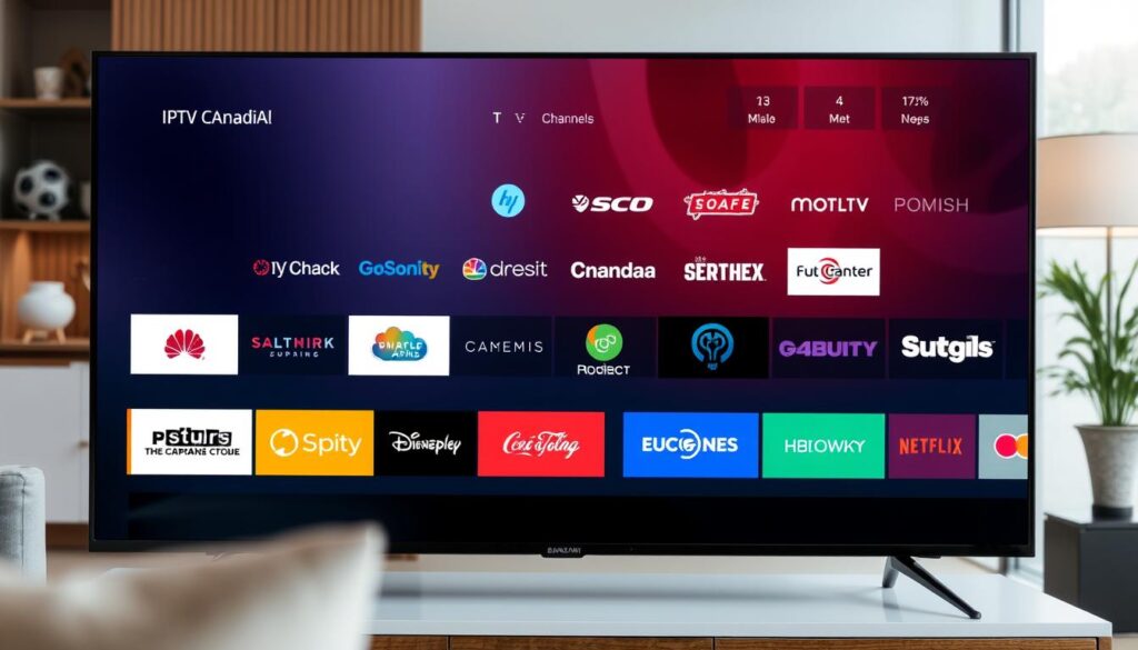 Generate an image of a Canadian TV screen displaying various IPTV channels.