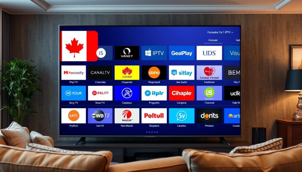 Generate an image of a Canadian TV screen displaying various IPTV channels