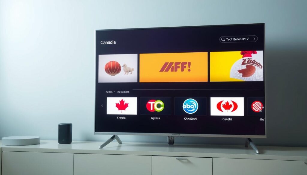 Generate an image of a Canadian TV screen displaying various IPTV channels.