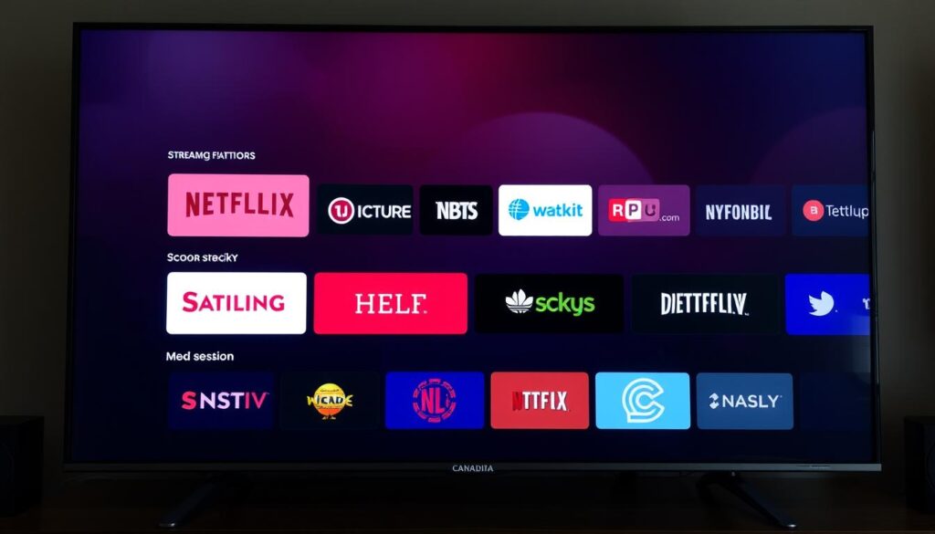 Generate an image of a Canadian TV screen displaying various catch-up IPTV services.