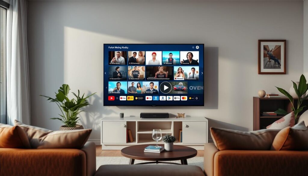 Generate an image of a budget-friendly TV screen with a variety of channels.