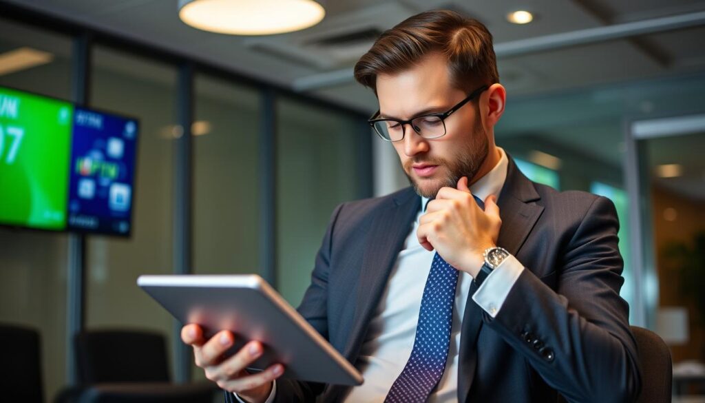 Generate an image of a person choosing an IPTV service on their device Generate an image of a person choosing an IPTV service on their device