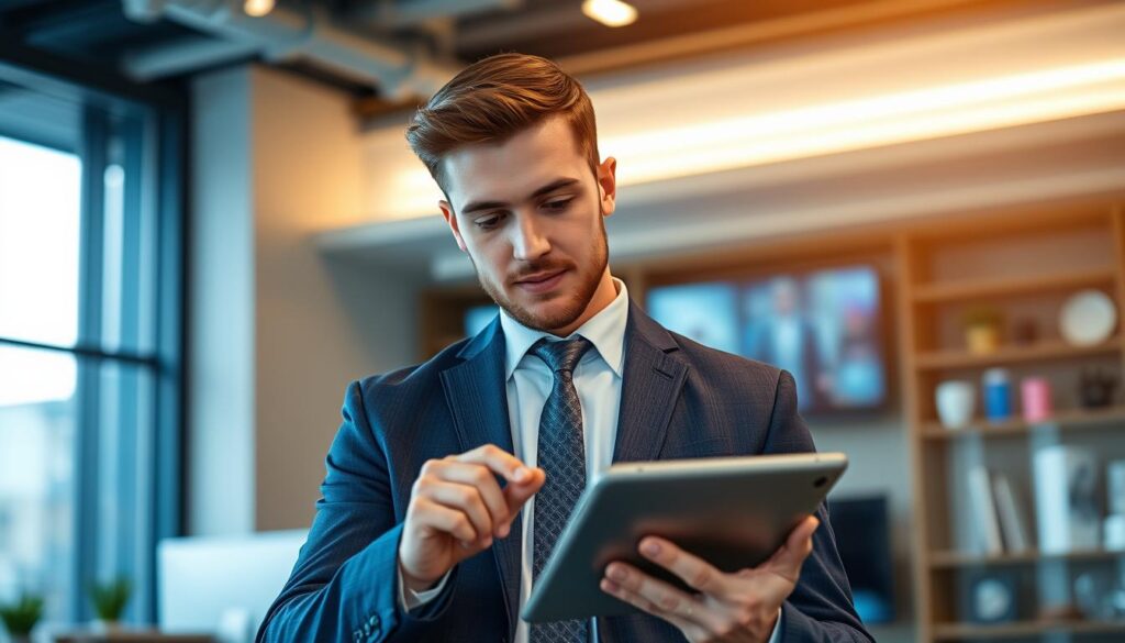 Generate an image of a person comparing different IPTV services on a tablet Generate an image of a person comparing different IPTV services on a tablet