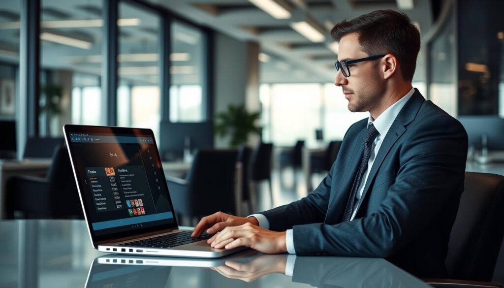 Generate an image of a person configuring their IPTV setup on a computer Generate an image of a person configuring their IPTV setup on a computer