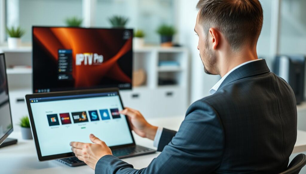 Generate an image of a person setting up IPTV Pro on their device