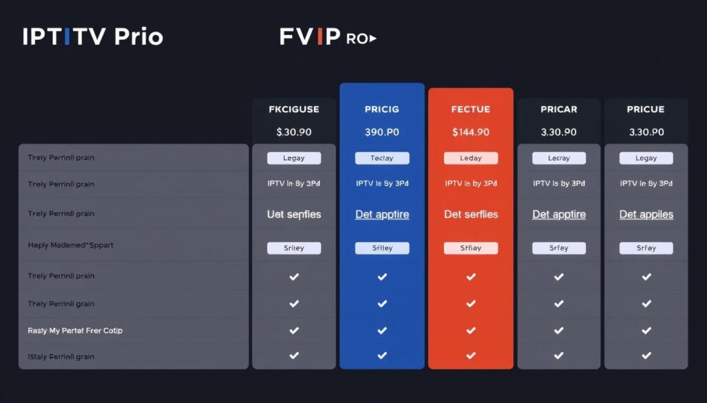 Generate an image of a pricing table or a graph showing different IPTV Pro plans
