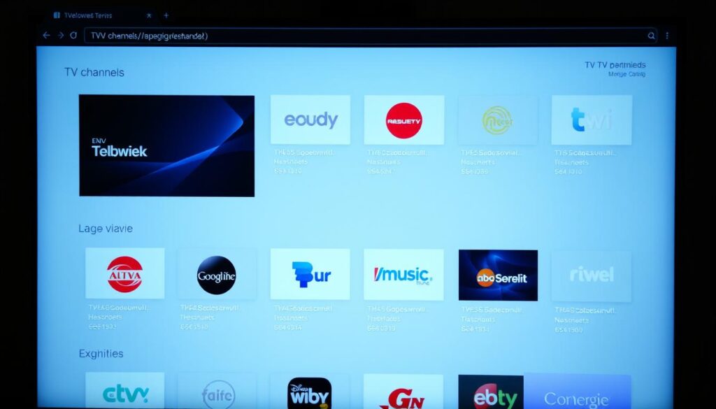 Generate an image of a web page with a clean interface displaying various TV channels.