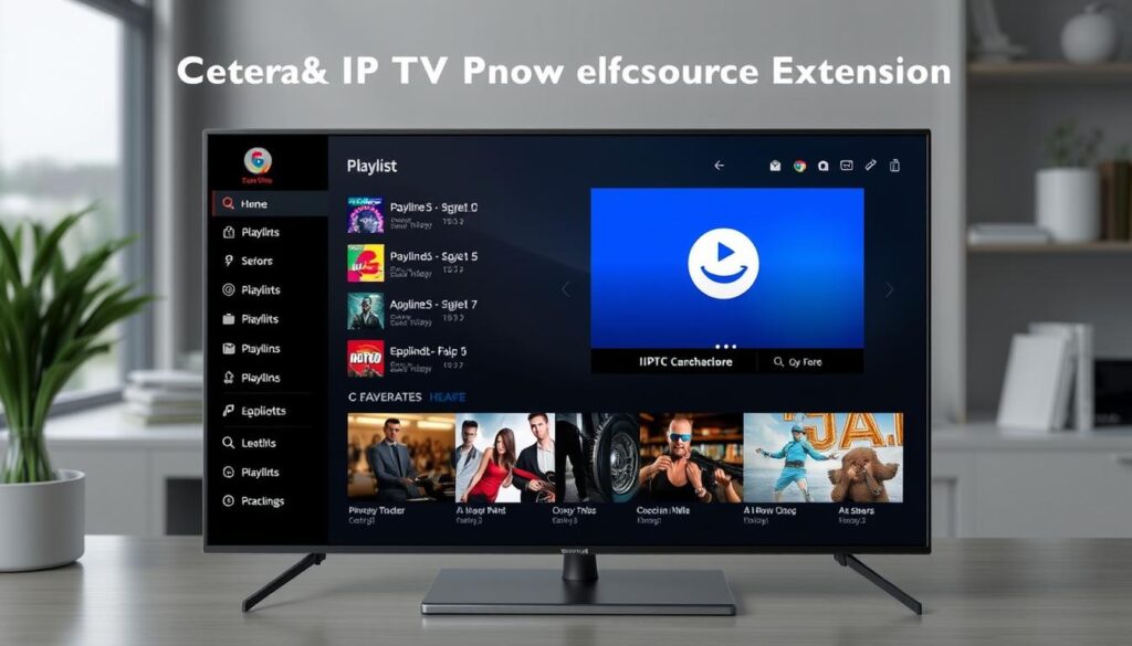 Generate an image of the Fast IPTV Player Chrome Extension interface showing its user-friendly playlist management.