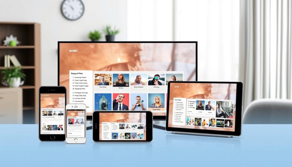 Generate an image of the GSE Smart IPTV app interface on various devices.