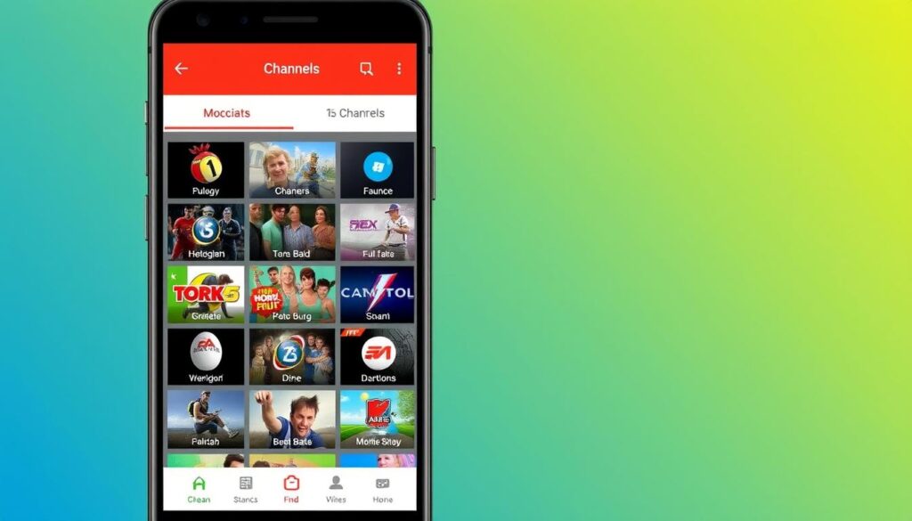 Generate an image of the IP-TV Player app interface showcasing its channel grid view.