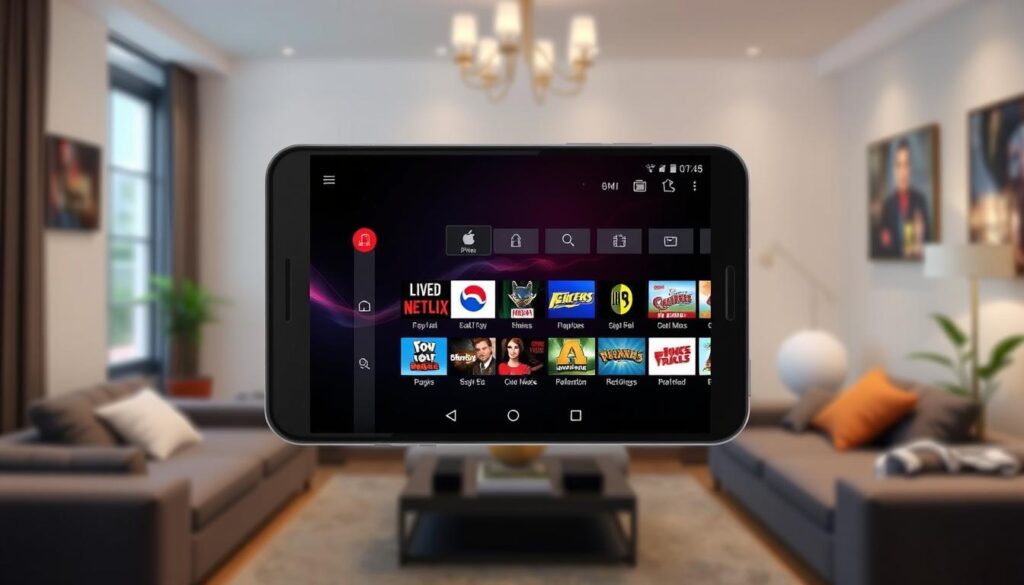 Generate an image of the IPTV Extreme app interface on an Android device Generate an image of the IPTV Extreme app interface on an Android device
