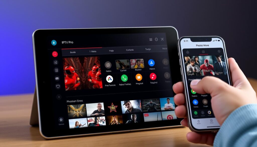 Generate an image of the IPTV Pro app interface on a device.